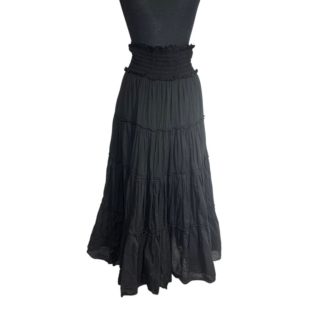 Hard Tail Roll Down Tiered Maxi Skirt Black Sz L VL-27 Lightweight Cotton Black